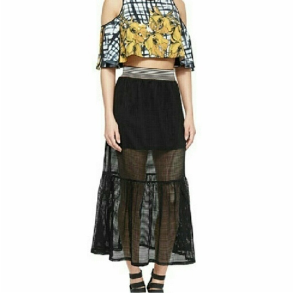 Clover Canyon square mesh ruffle Midi Skirt Cocktail Night Out Black Small